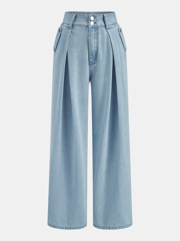 Ærmeløs Crop Denim Top & Plisserede Bukser Sæt