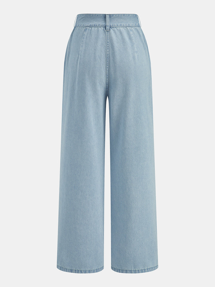 Ærmeløs Crop Denim Top & Plisserede Bukser Sæt