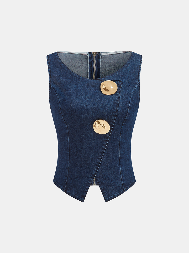 Ærmeløs denim top med svajer og bukser