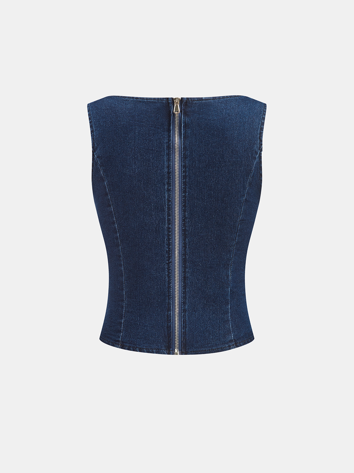 Ærmeløs denim top med svajer og bukser