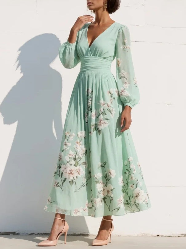 Aurelia Blomster Midi Kjole