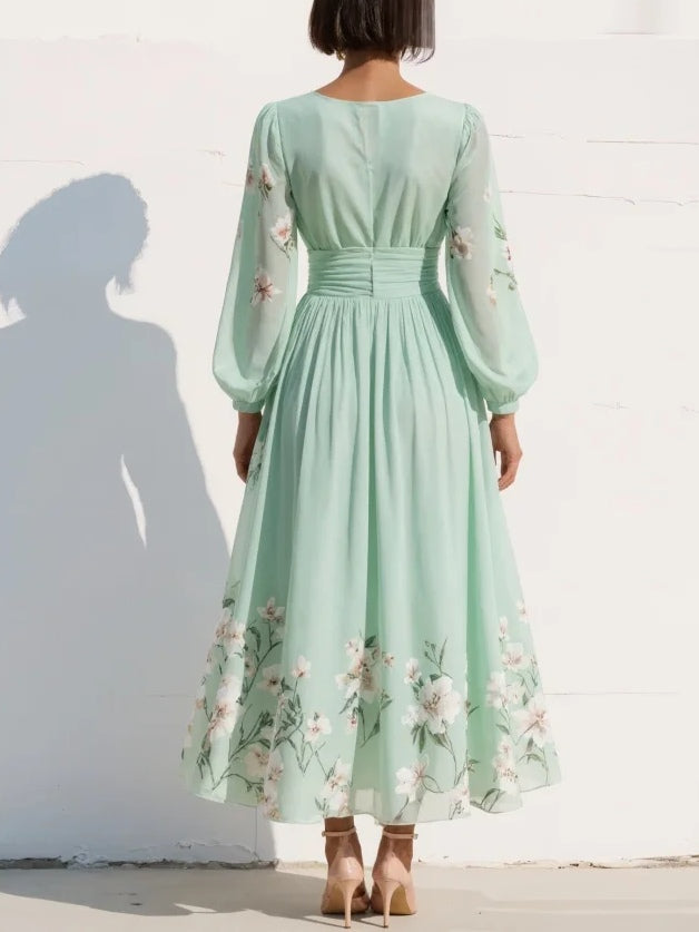Aurelia Blomster Midi Kjole