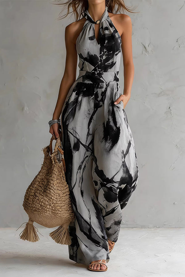 Cobalt Muse Halter Jumpsuit med Bred Ben