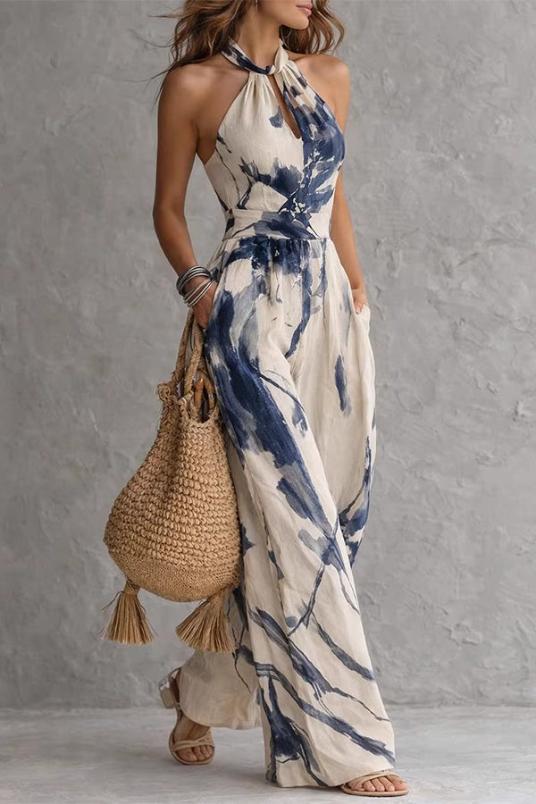 Cobalt Muse Halter Jumpsuit med Bred Ben