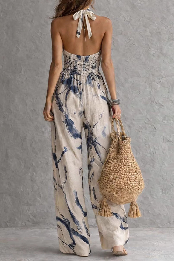 Cobalt Muse Halter Jumpsuit med Bred Ben