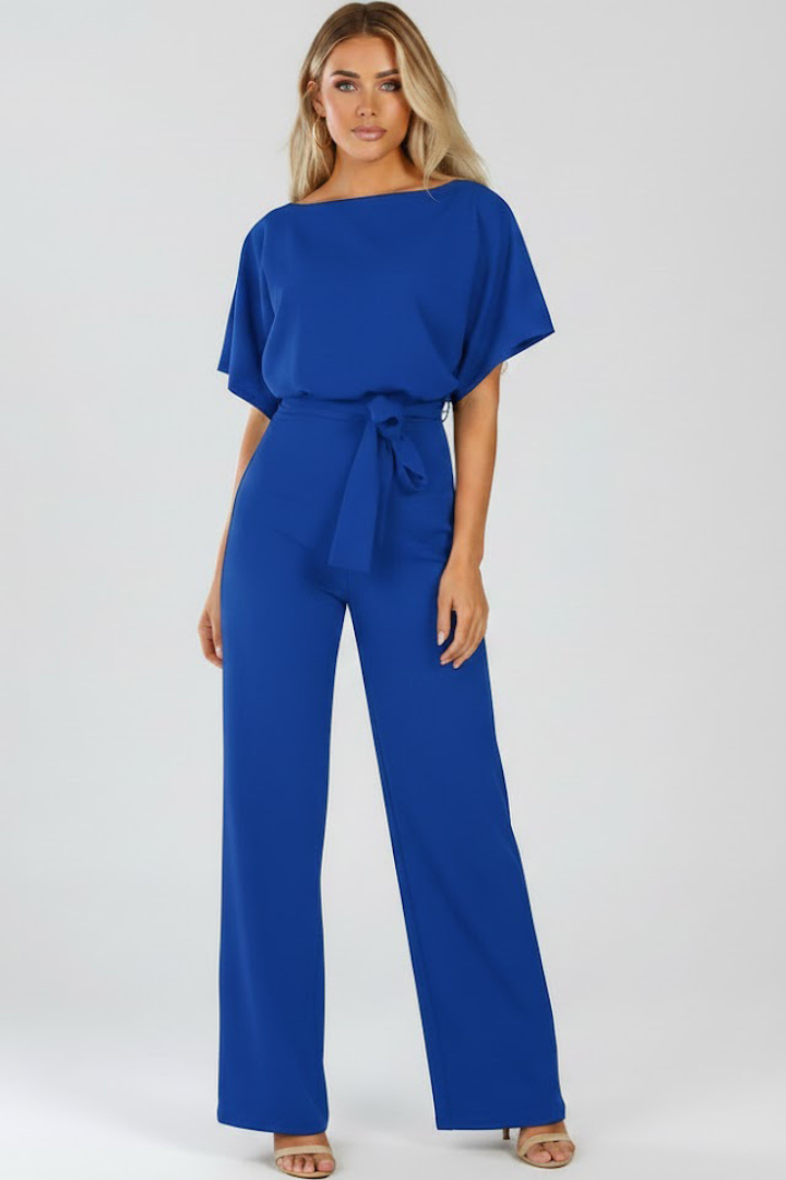 Damejumpsuit med bælte og vide ben