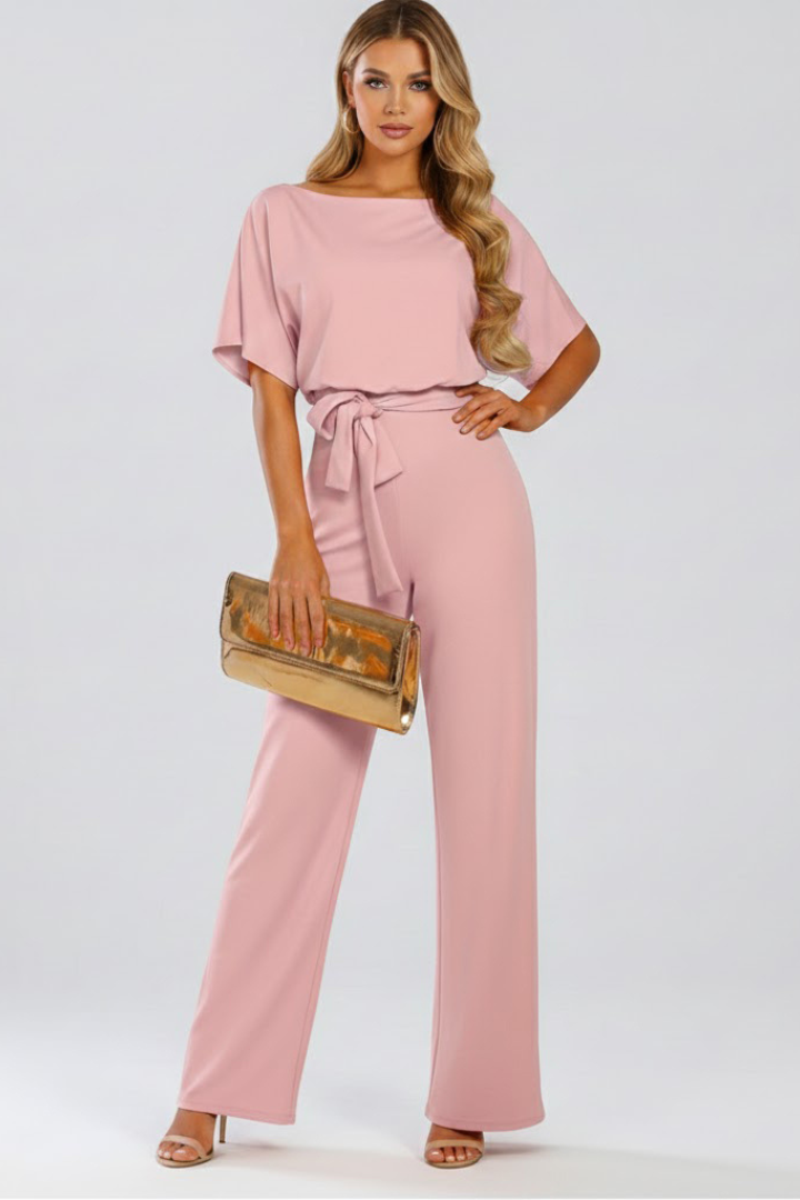 Damejumpsuit med bælte og vide ben