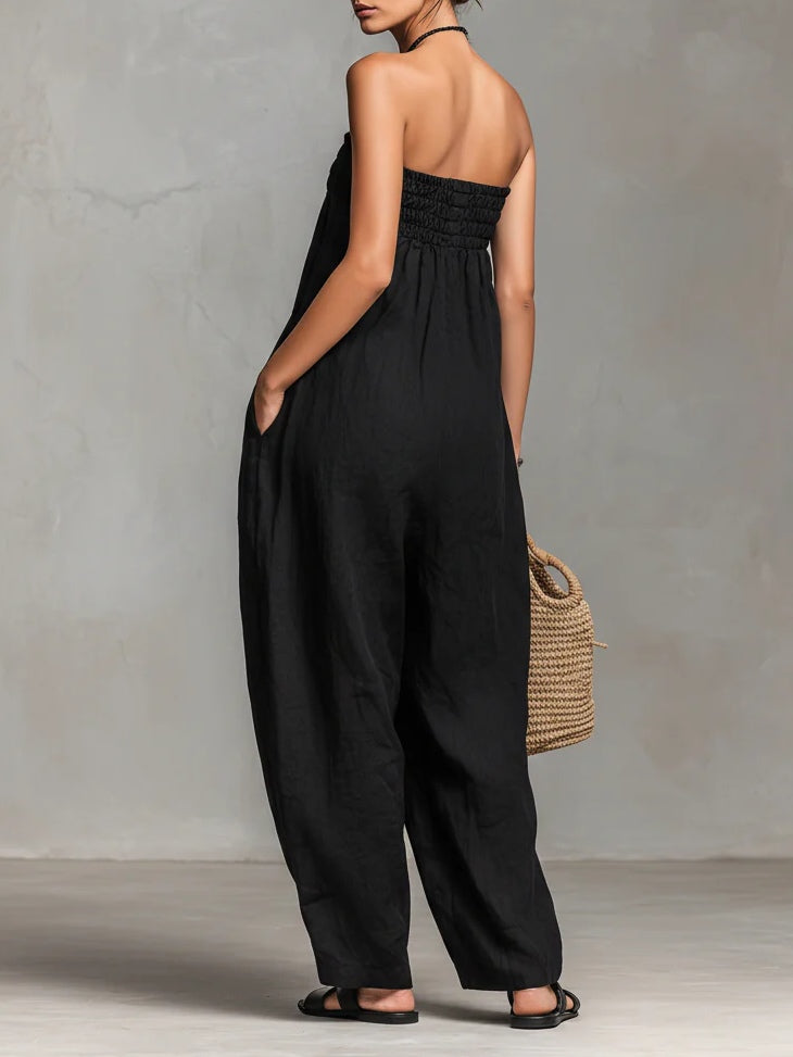 Elegant jumpsuit til kvinder | Stropløs design med sløjfedetaljer | Ubesværet sommerstil