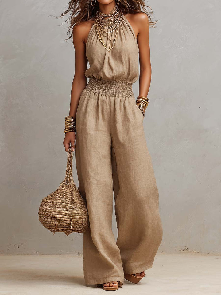 Elia Kollektion | Hvid Jumpsuit Dame med Flatterende Elastisk Talje | Elegant Sommeroutfit