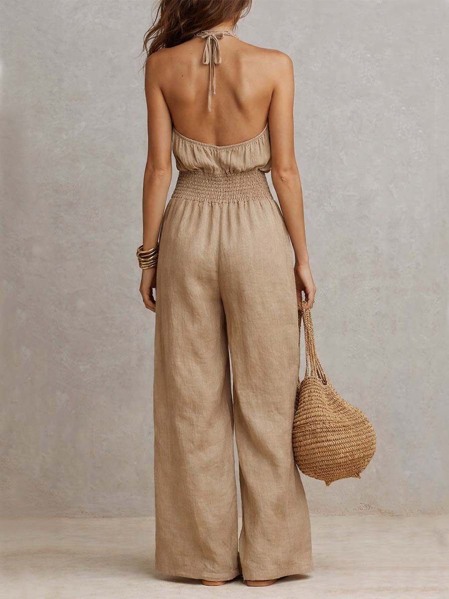 Elia Kollektion | Hvid Jumpsuit Dame med Flatterende Elastisk Talje | Elegant Sommeroutfit