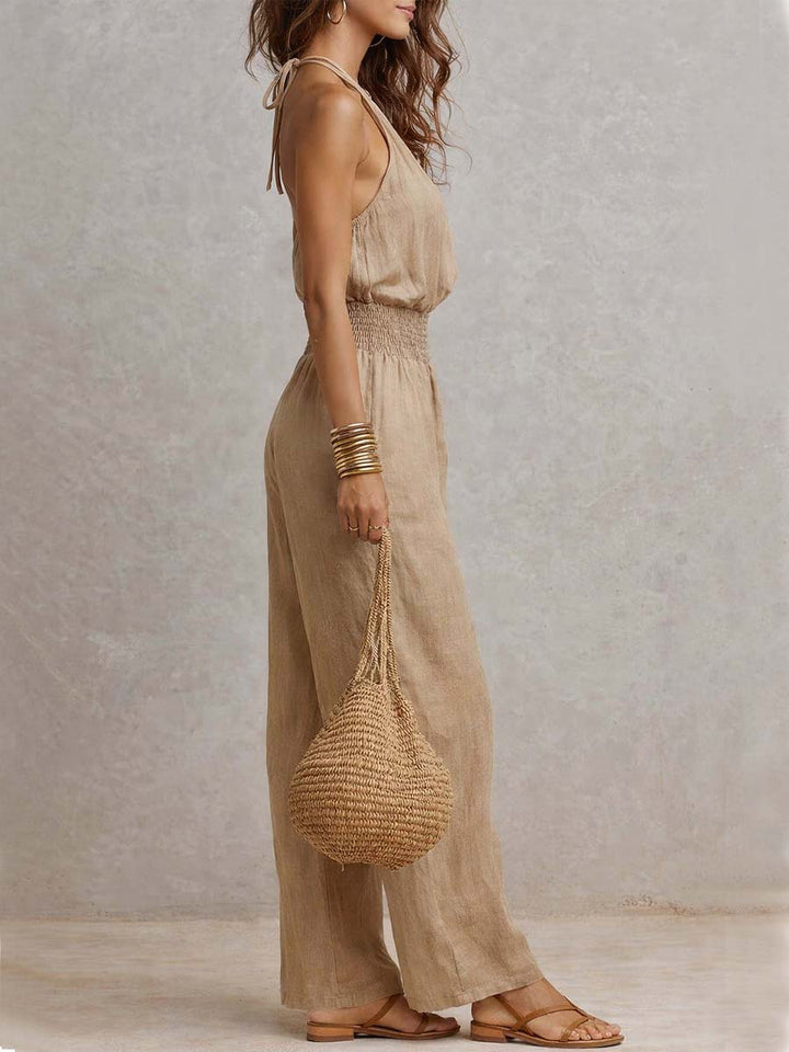 Elia Kollektion | Hvid Jumpsuit Dame med Flatterende Elastisk Talje | Elegant Sommeroutfit