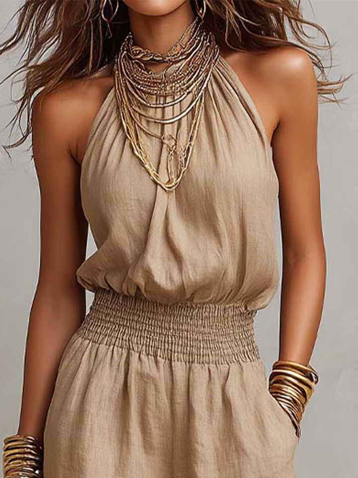 Elia Kollektion | Hvid Jumpsuit Dame med Flatterende Elastisk Talje | Elegant Sommeroutfit