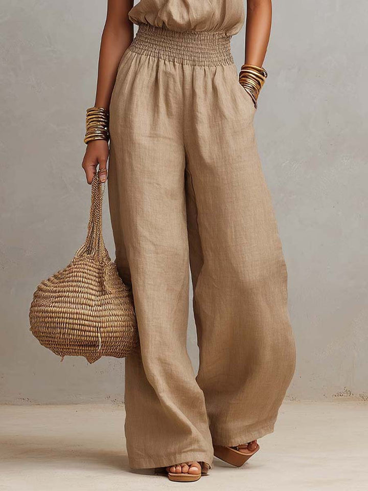 Elia Kollektion | Hvid Jumpsuit Dame med Flatterende Elastisk Talje | Elegant Sommeroutfit