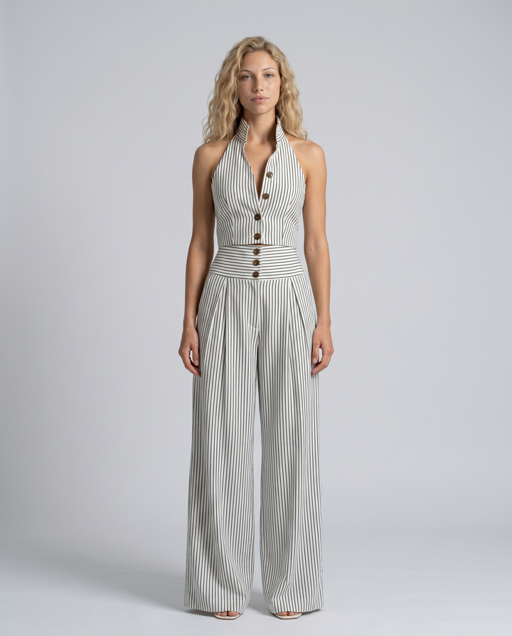 Hvid jumpsuit til kvinder med halterneckudskæring