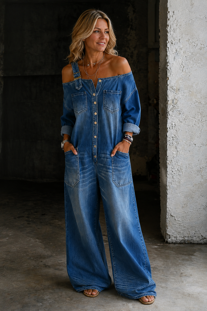 Lianne™ Off-Shoulder Denim Jumpsuit