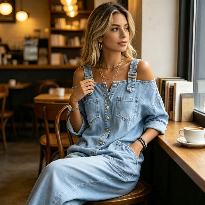 Løstsiddende jumpsuit med vide ben og lommer