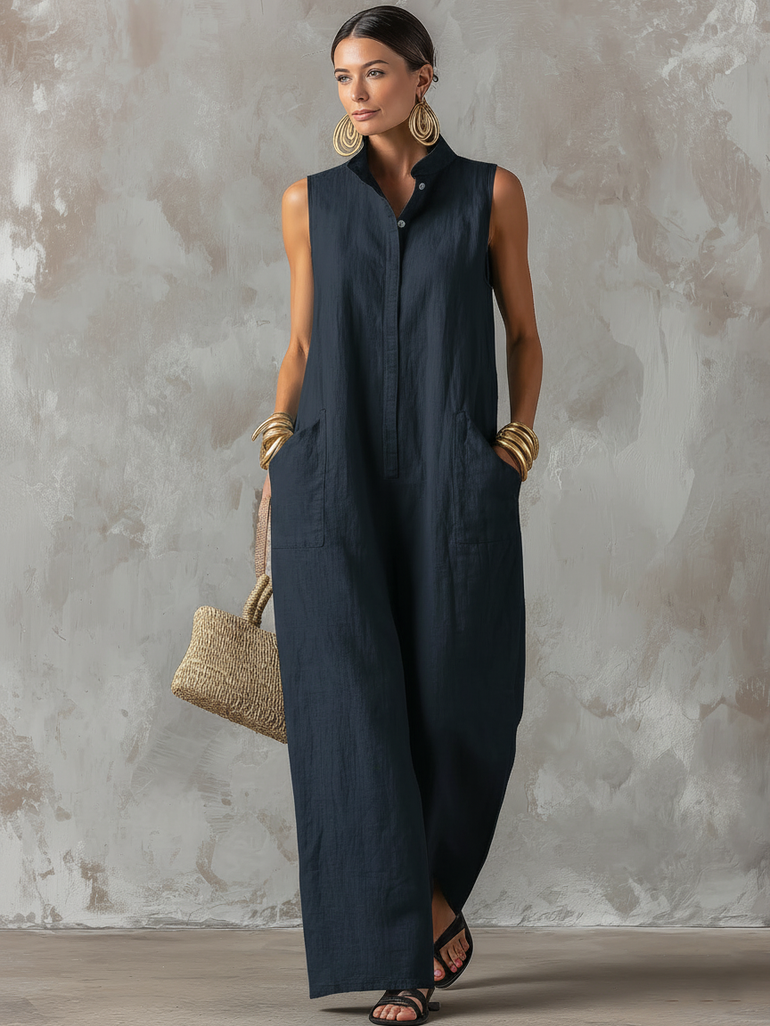 Sort ærmeløs jumpsuit — Stand Collar