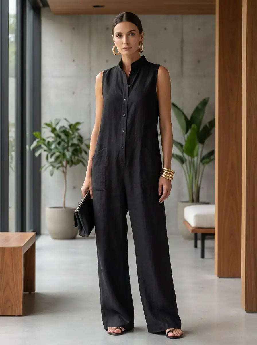 Sort ærmeløs jumpsuit — Stand Collar