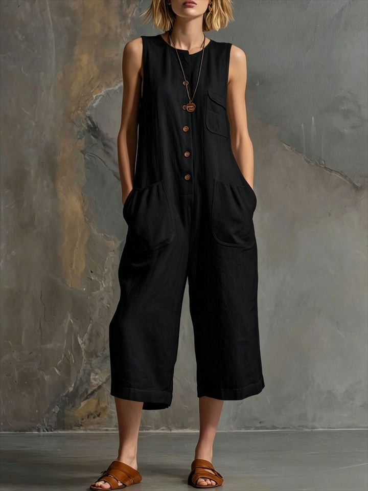 Vintage-inspireret | Jumpsuit med vide ben og ærmeløst design til kvinder | Chic retrostil for ubesværet mode