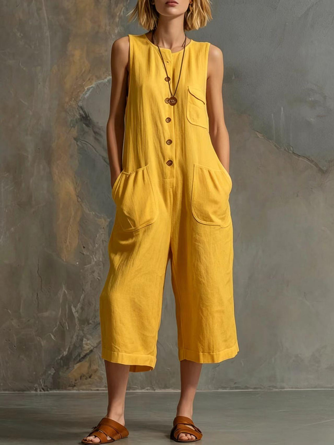 Vintage-inspireret | Jumpsuit med vide ben og ærmeløst design til kvinder | Chic retrostil for ubesværet mode