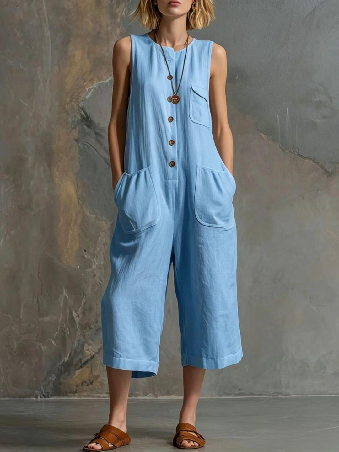 Vintage-inspireret | Jumpsuit med vide ben og ærmeløst design til kvinder | Chic retrostil for ubesværet mode