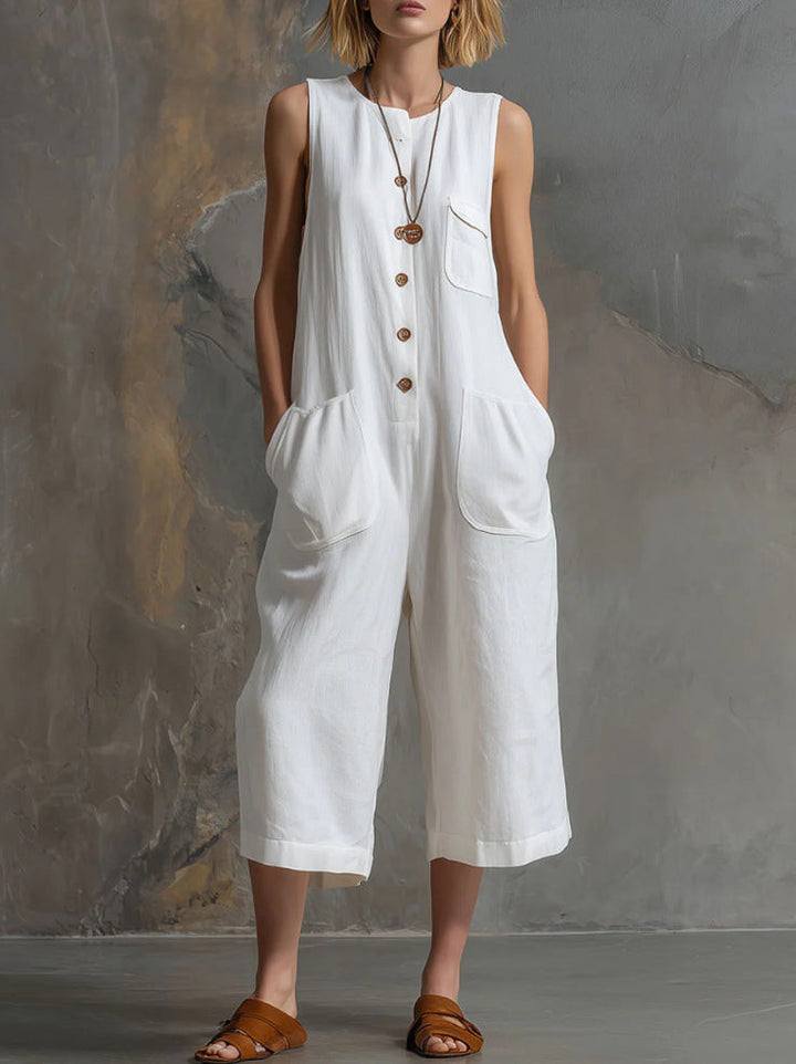 Vintage-inspireret | Jumpsuit med vide ben og ærmeløst design til kvinder | Chic retrostil for ubesværet mode