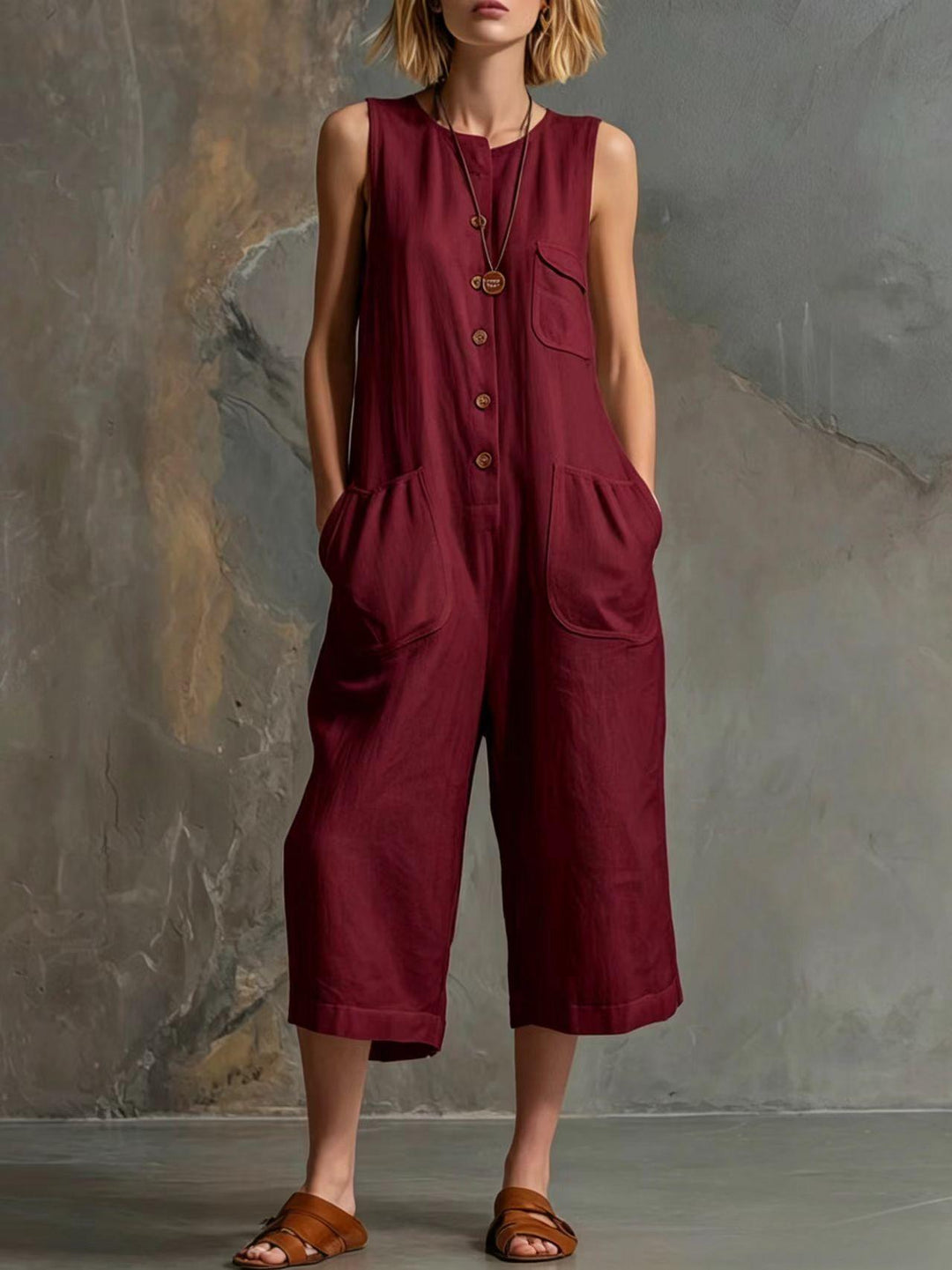 Vintage-inspireret | Jumpsuit med vide ben og ærmeløst design til kvinder | Chic retrostil for ubesværet mode
