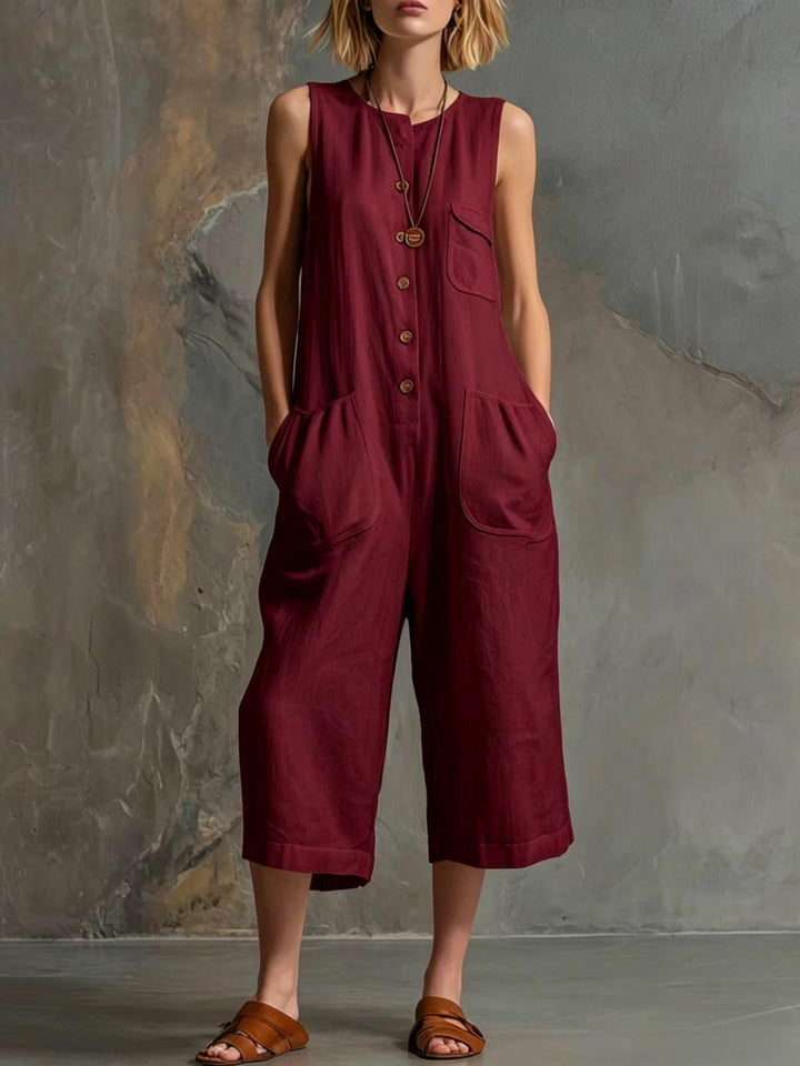Vintage-inspireret | Jumpsuit med vide ben og ærmeløst design til kvinder | Chic retrostil for ubesværet mode