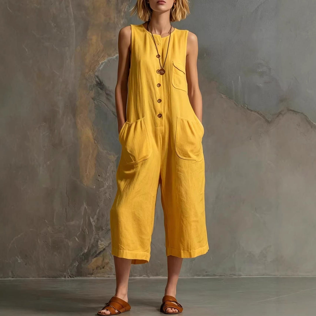 Vintage-inspireret | Jumpsuit med vide ben og ærmeløst design til kvinder | Chic retrostil for ubesværet mode