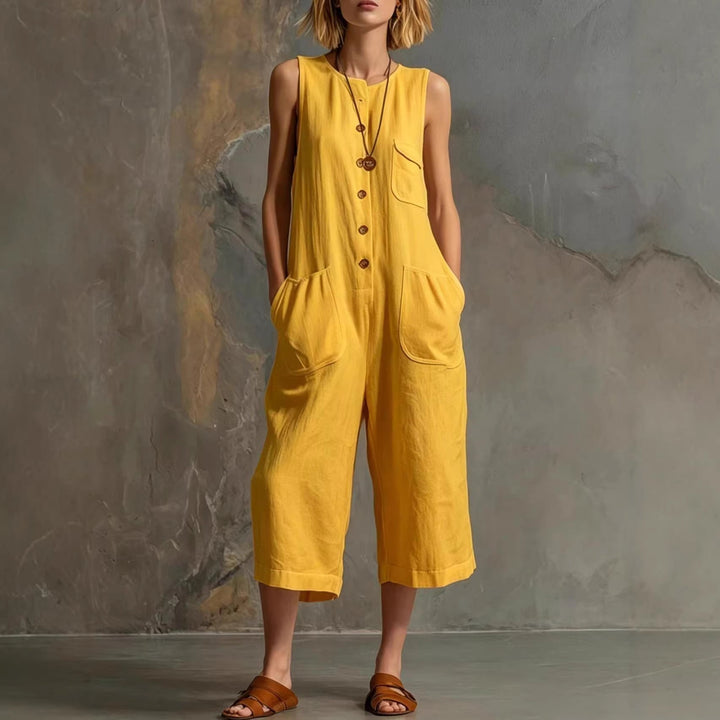 Vintage-inspireret | Jumpsuit med vide ben og ærmeløst design til kvinder | Chic retrostil for ubesværet mode
