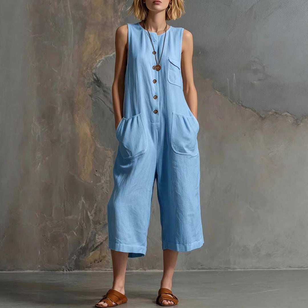 Vintage-inspireret | Jumpsuit med vide ben og ærmeløst design til kvinder | Chic retrostil for ubesværet mode