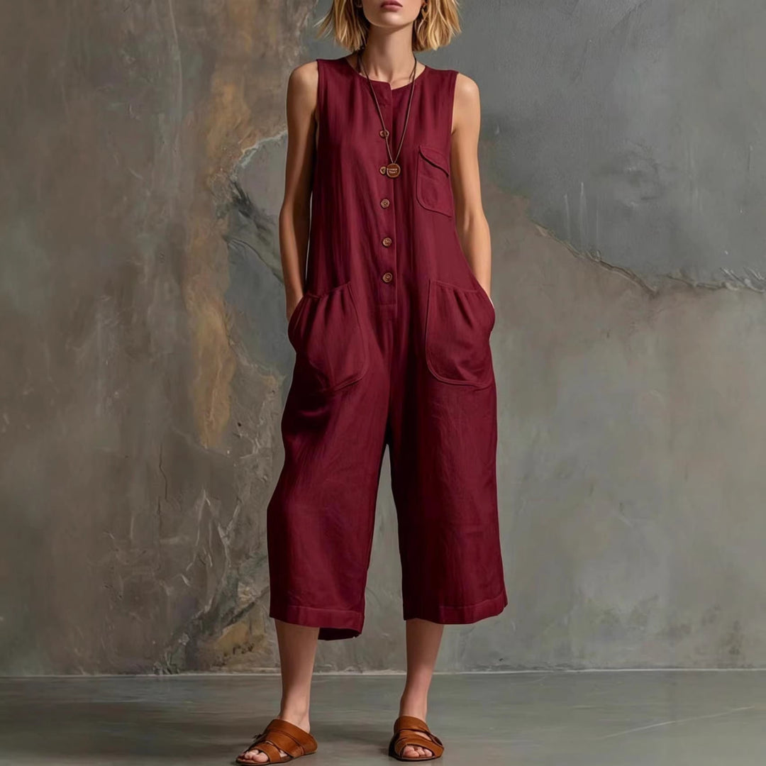 Vintage-inspireret | Jumpsuit med vide ben og ærmeløst design til kvinder | Chic retrostil for ubesværet mode