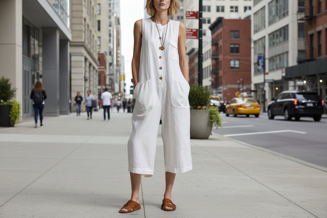 Vintage-inspireret | Jumpsuit med vide ben og ærmeløst design til kvinder | Chic retrostil for ubesværet mode