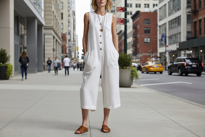 Vintage-inspireret | Jumpsuit med vide ben og ærmeløst design til kvinder | Chic retrostil for ubesværet mode